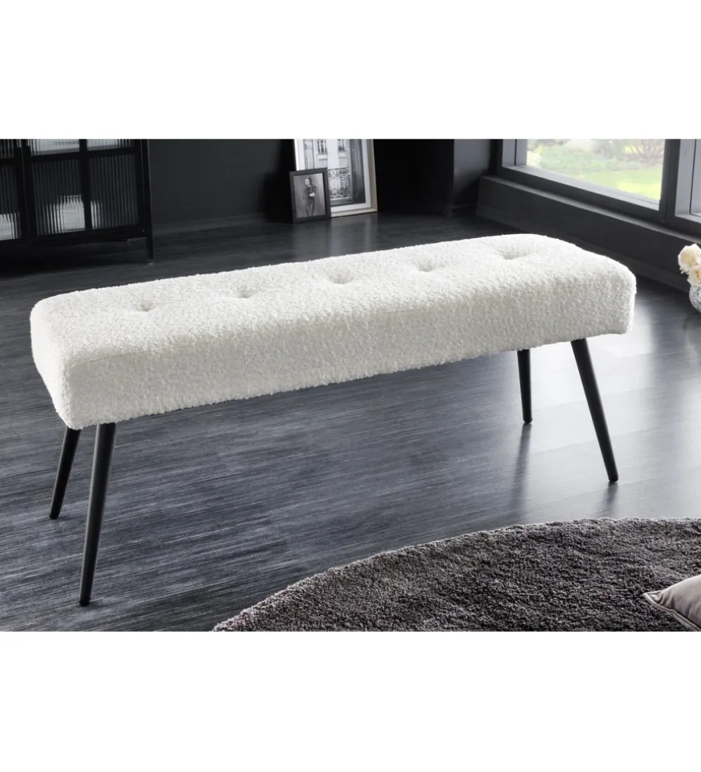 Ławka BOUTIQUE 100 cm tkanina bouclé biała