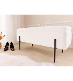 Ławka LOFT z szafką 100 cm bouclé biała