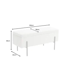 Ławka LOFT z szafką 100 cm bouclé biała