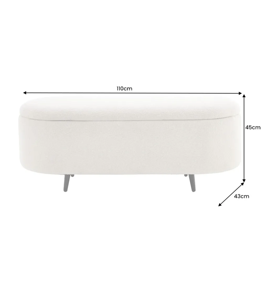 Ławka VOQUE 110 cm z pojemnikiem Bouclé kremowo biała