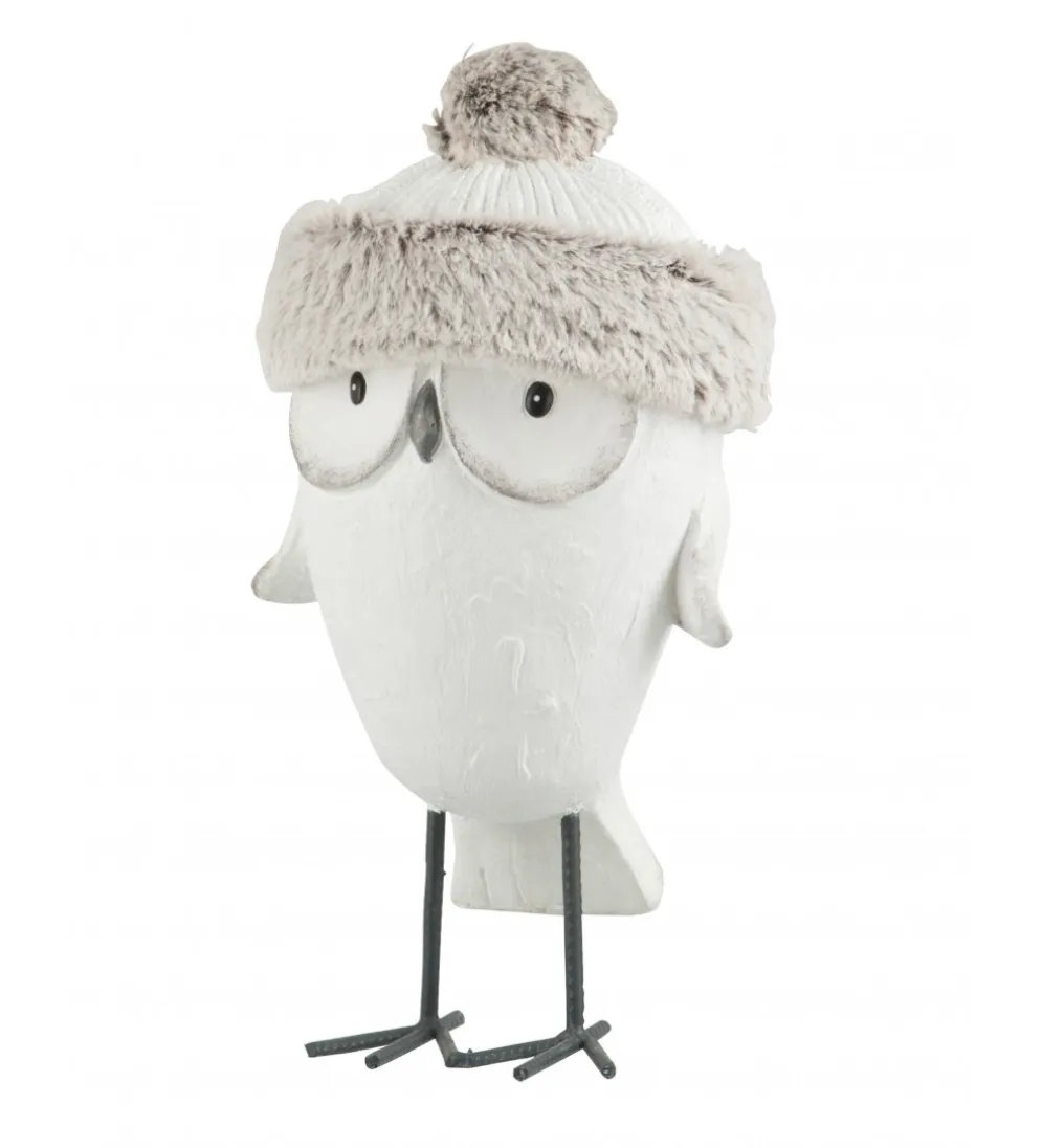 Figurka Owl Hat Winter 40 cm biało szara