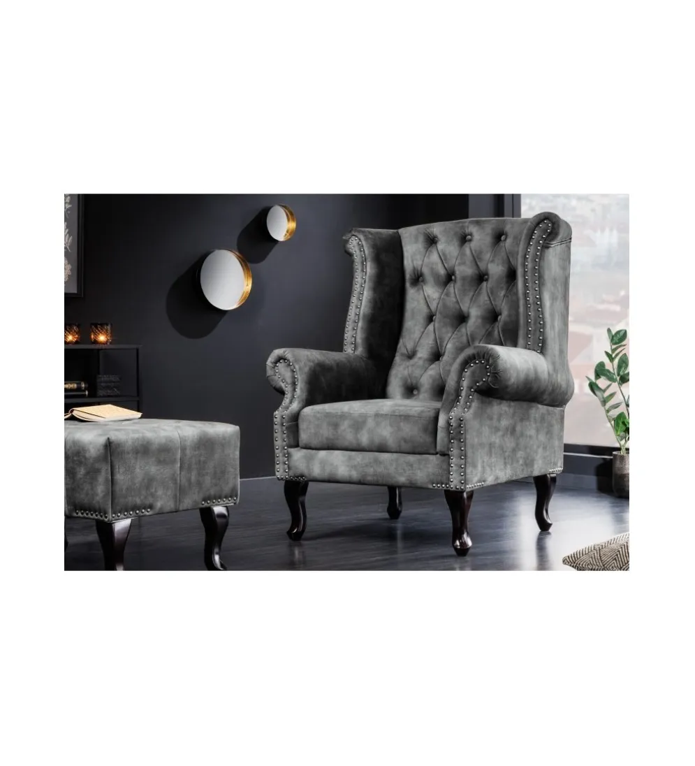 Fotel BRIGIDA Chesterfield szary