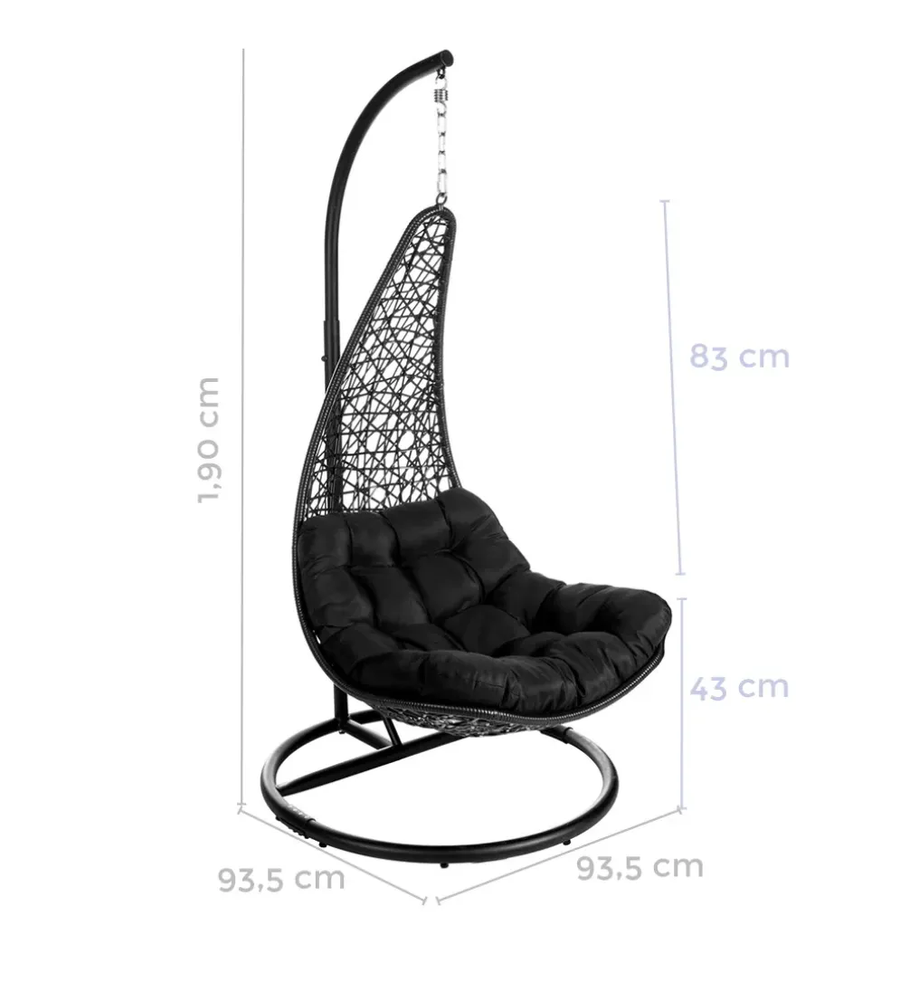 Fotel wiszący POLE DIDO 192 cm rattan czarny