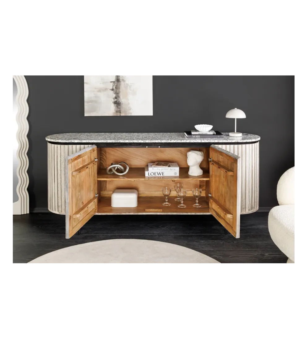 Komoda ADLON 170 cm drewno mango marmur szara