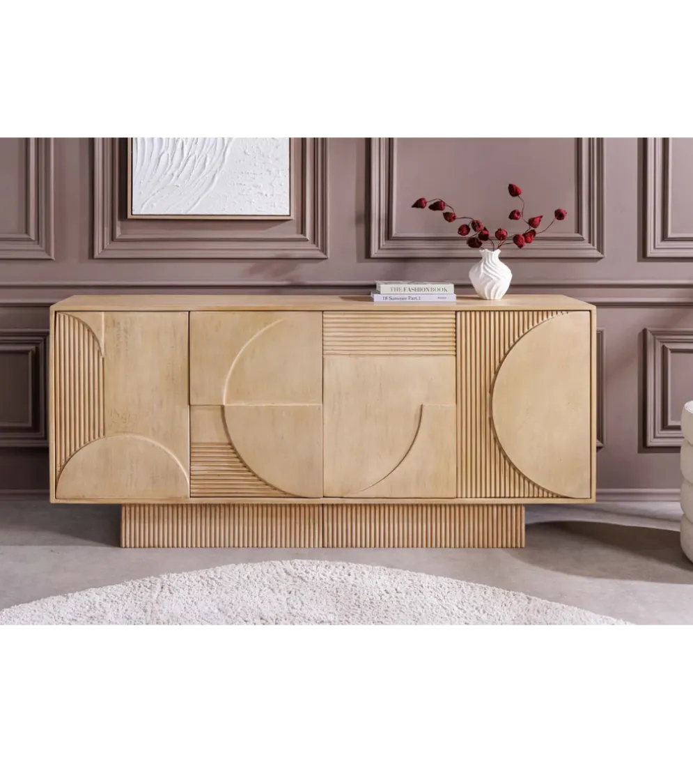 Komoda ART DECO 170 cm drewno mango biało beżowa