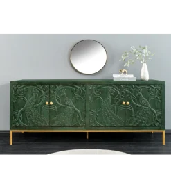 Komoda 3D PEACOCK 175 cm drewno mango ciemnozielona