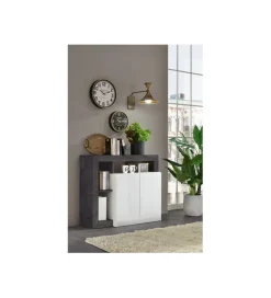 Komoda HAMBURG 108 cm biała z dodatkiem koloru antracytowego