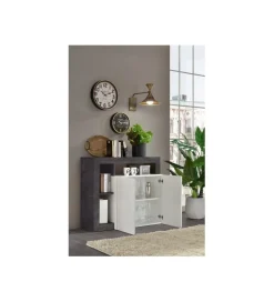 Komoda HAMBURG 108 cm biała z dodatkiem koloru antracytowego