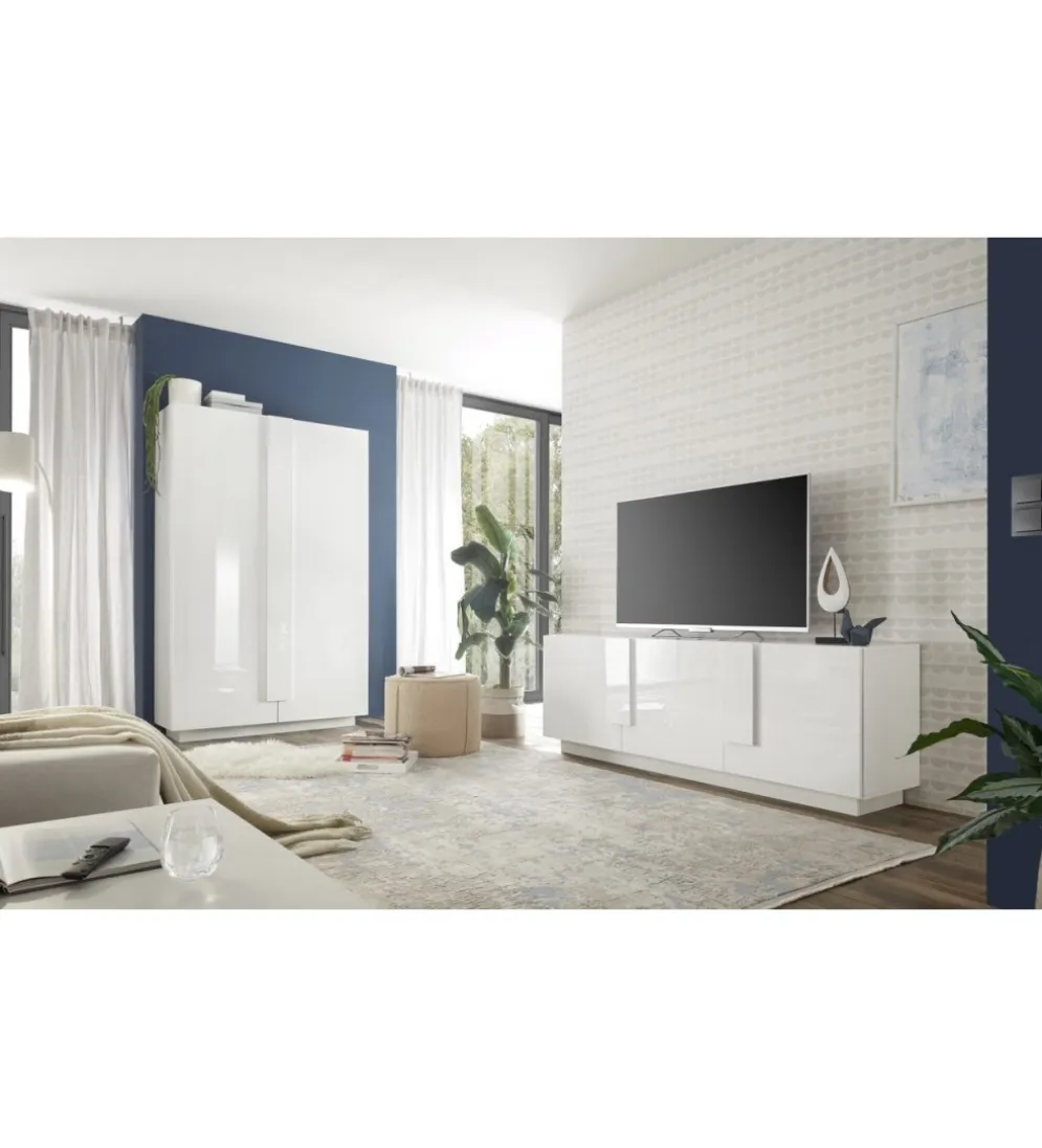 Komoda HAMBURG 146 cm biała z dodatkiem koloru dąb Mercure