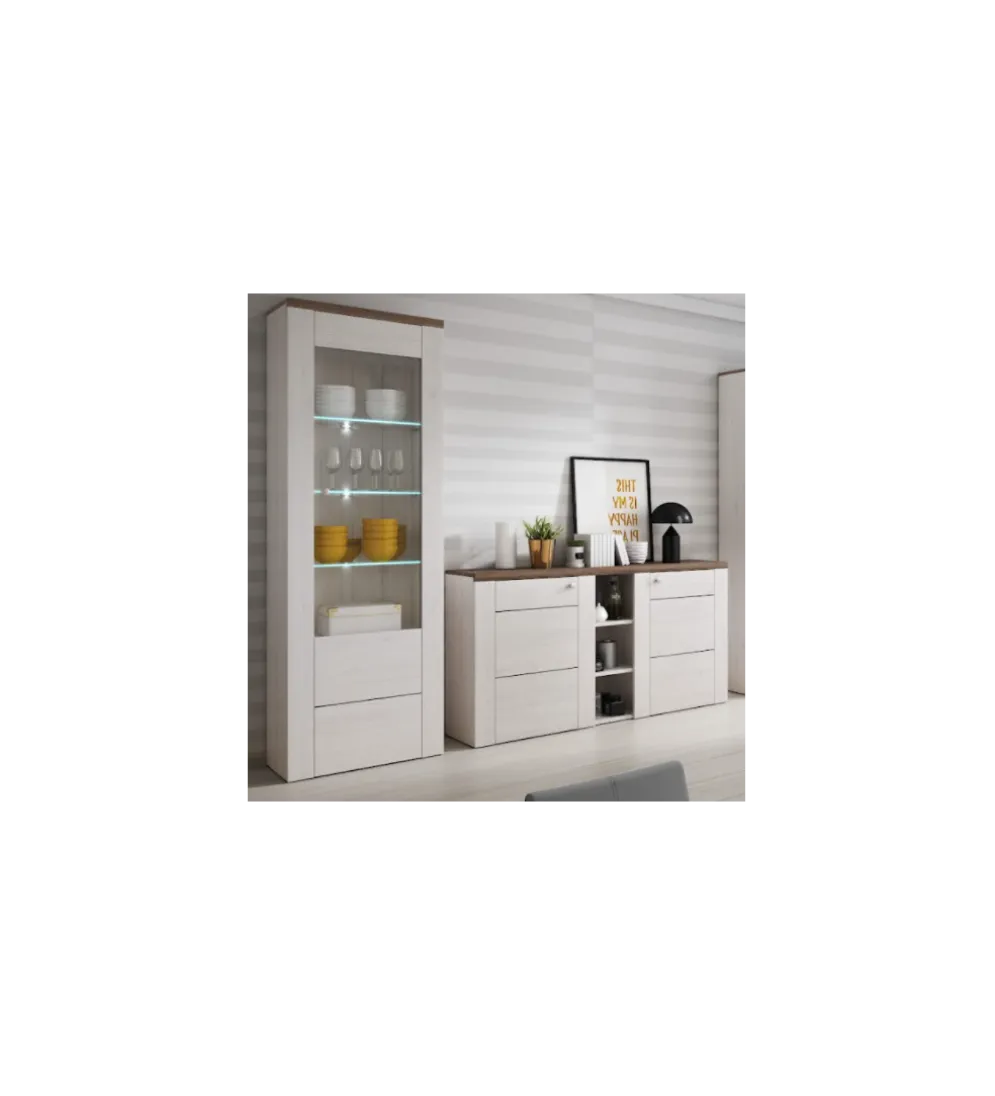 Komoda LARONA 155 cm o wybarwieniu Sonoma Trufel z kolorem Sibiu Larche