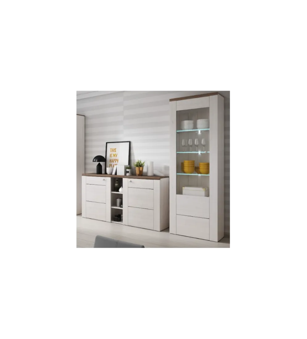 Komoda LARONA 155 cm o wybarwieniu Sonoma Trufel z kolorem Sibiu Larche