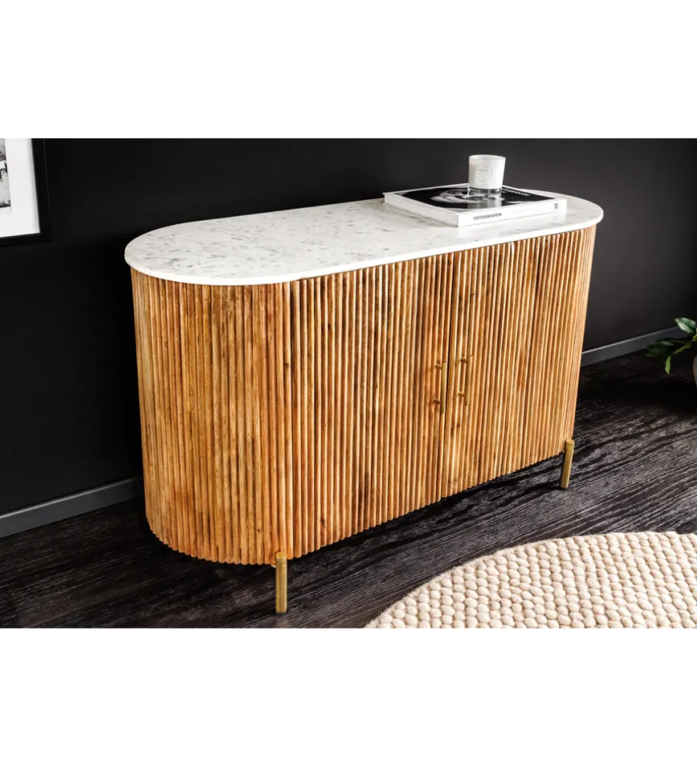 Komoda TRES CHIC 105 cm drewno mango biały marmur naturalna