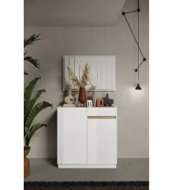 Komoda wysoka FANTASY 105 cm biała z dodatkiem dąb Mercure