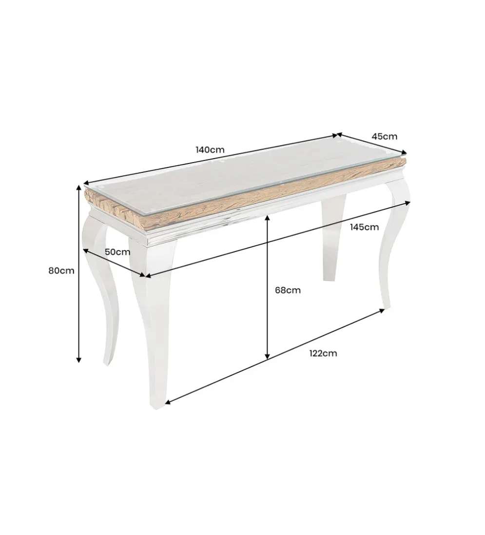 Konsola MODERN BAROCK BARRACUDA 140 cm chromowany szklany blat BEZ blatu tekowego