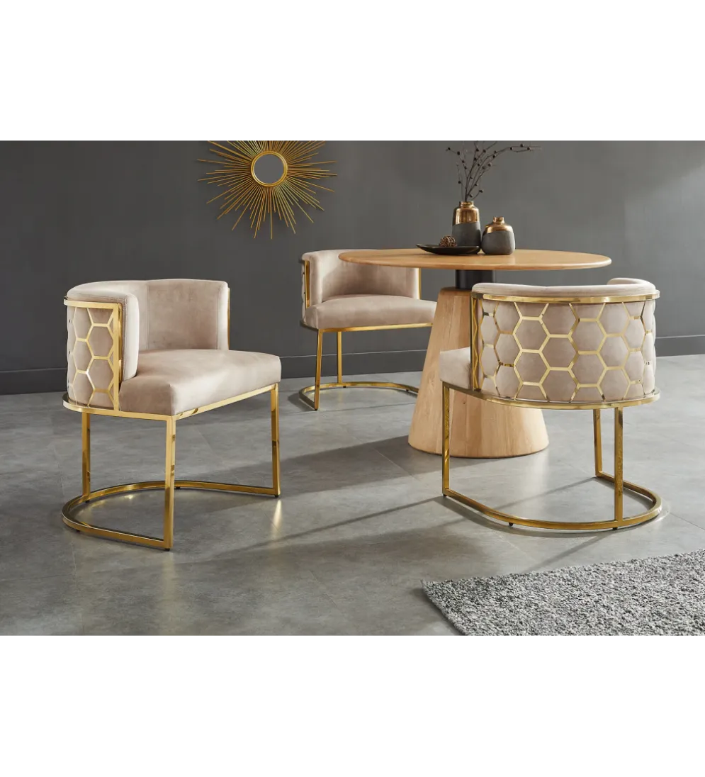 Krzesło ELEGANCE welwet beżowy złote nogi