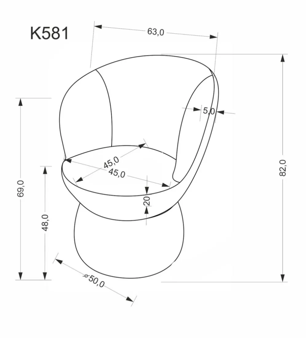 Krzesło obrotowe K581 82 cm popielate