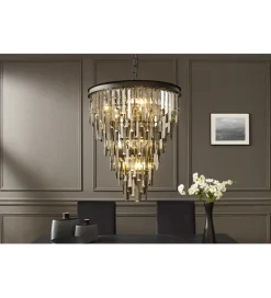 Lampa wisząca CRYSTAL 50 cm czarne szkło pryzmaty szare