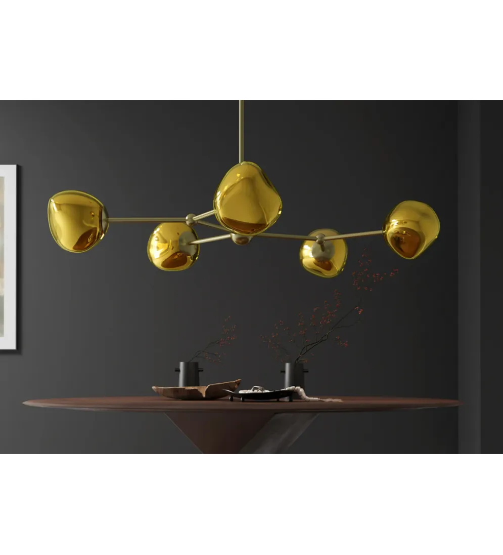 Lampa wisząca LIQUID DIAMOND 5 kloszy szkło złoty