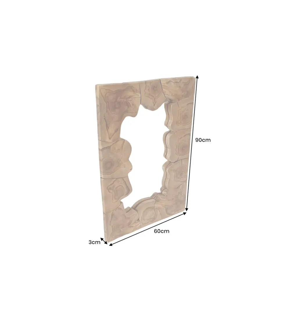 Lustro ścienne MOZAIKA 90 cm drewno tekowe