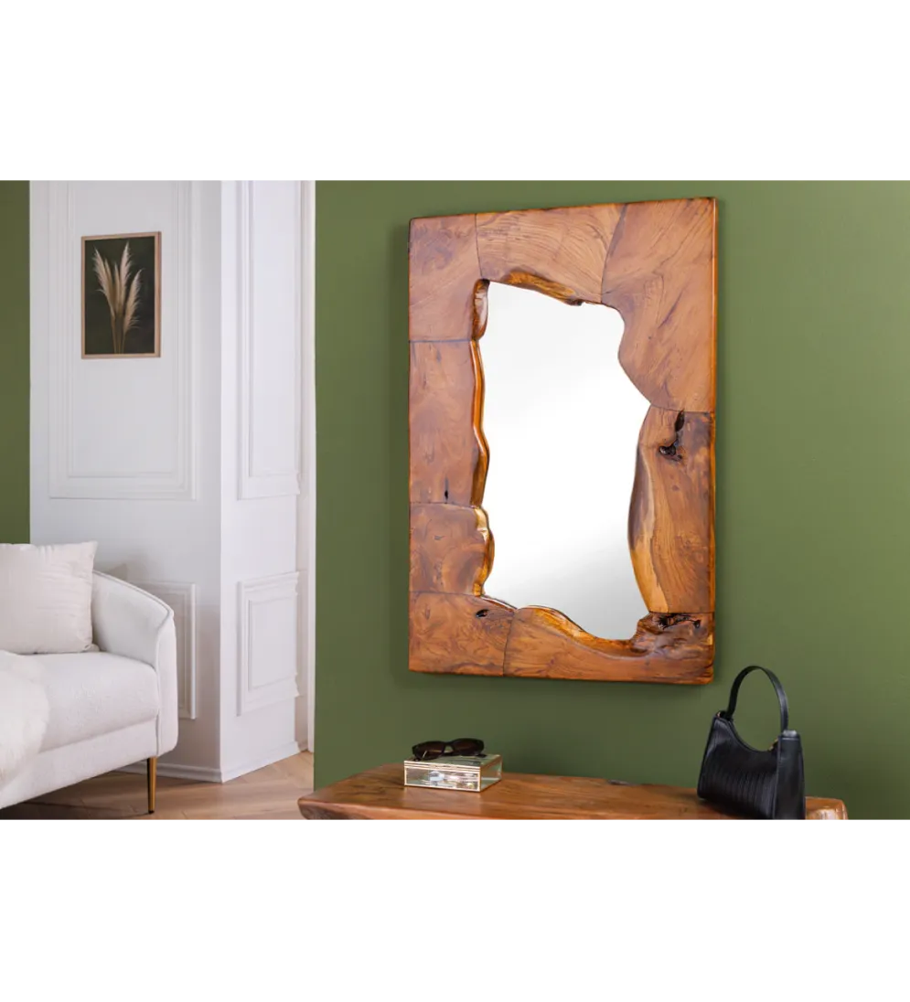 Lustro ścienne MOZAIKA 90 cm drewno tekowe