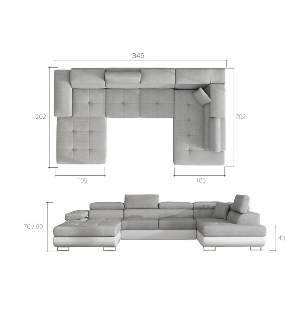 Narożnik rozkładany RODRIGO 345 cm z funkcją spania