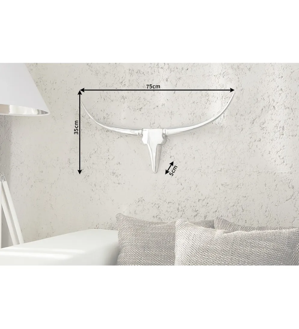 Ozdoba ścienna rogi Bull 75 cm srebrne