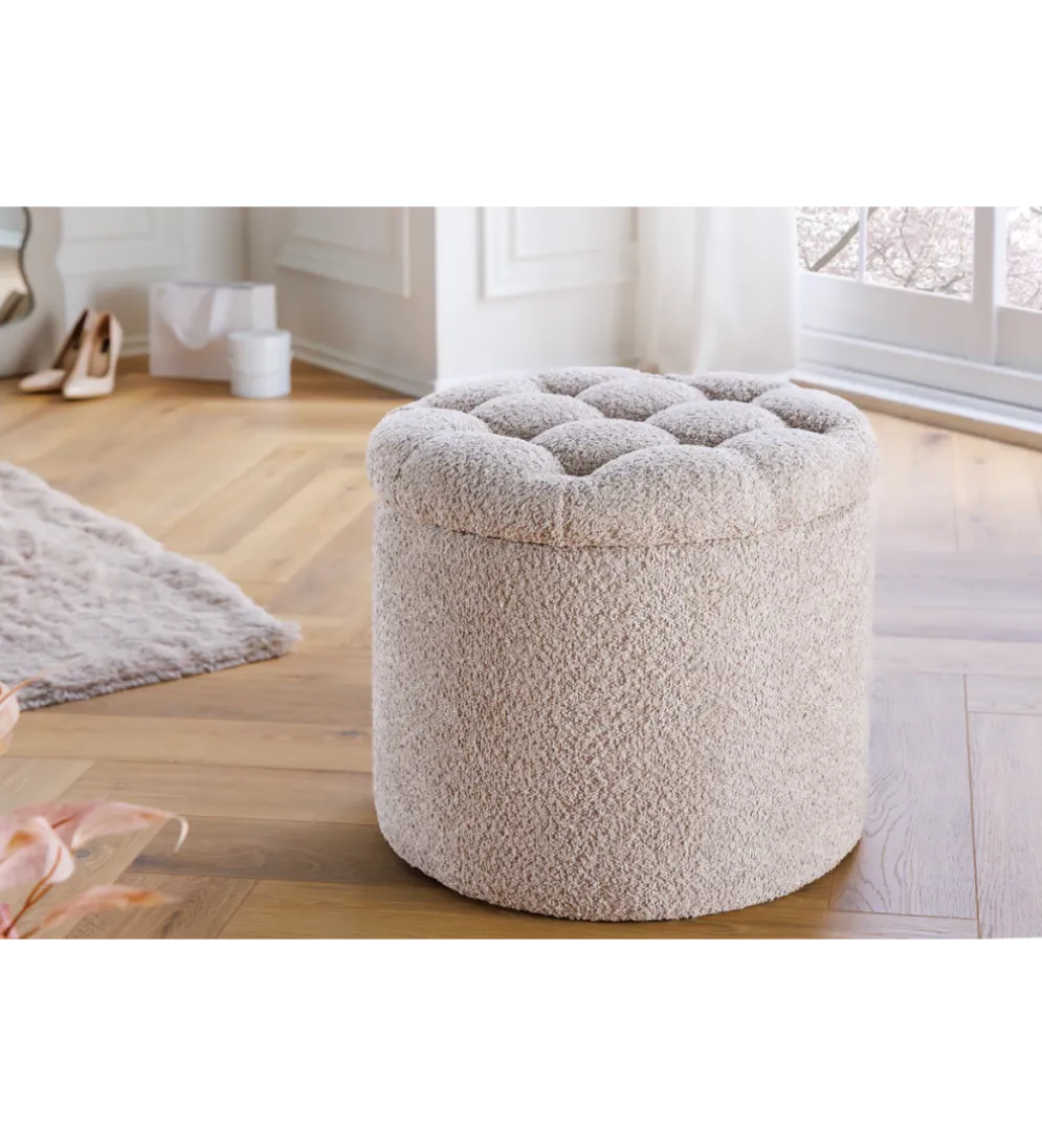 Pufa MODERN BAROCK STORAGE 50 cm bouclé kolor szampański