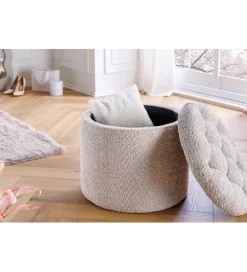 Pufa MODERN BAROCK STORAGE 50 cm bouclé kolor szampański