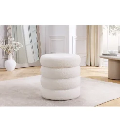 Pufa VOGUE 40 cm z schowkiem boucle biała