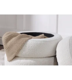 Pufa VOQUE 50 cm z pojemnikiem Bouclé kremowo biała