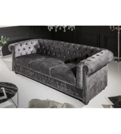 Sofa ARIELLE Chesterfield 205 Cm szary aksamit