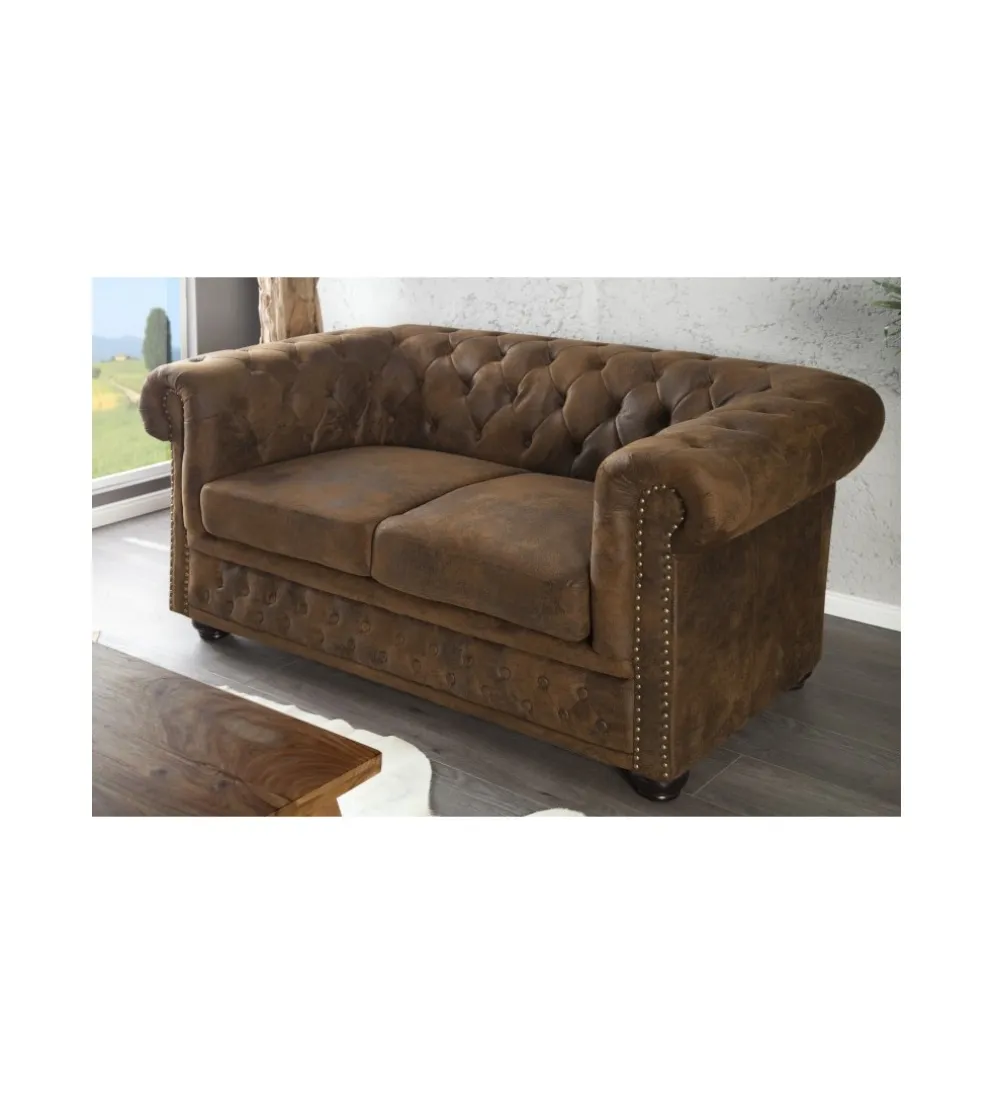 Sofa Chesterfield antyczny brąz