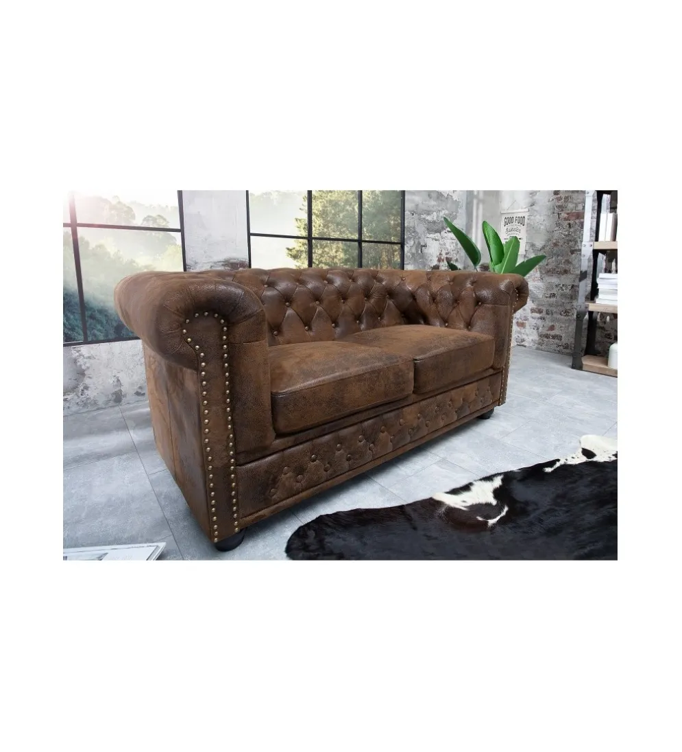 Sofa Chesterfield antyczny brąz