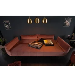 Sofa rozkładana BELLA 215 cm różany aksamit Puella