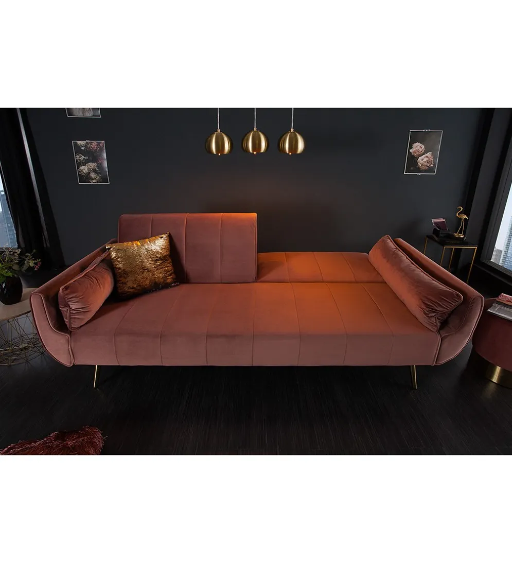 Sofa rozkładana BELLA 215 cm różany aksamit Puella