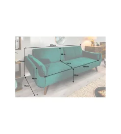 Sofa rozkładana BELLA 215 cm zielony aksamit Puella