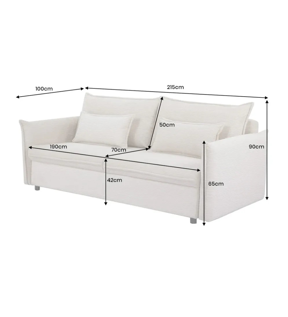 Sofa z funkcją spania APARTMENT 215 cm cord beżowy
