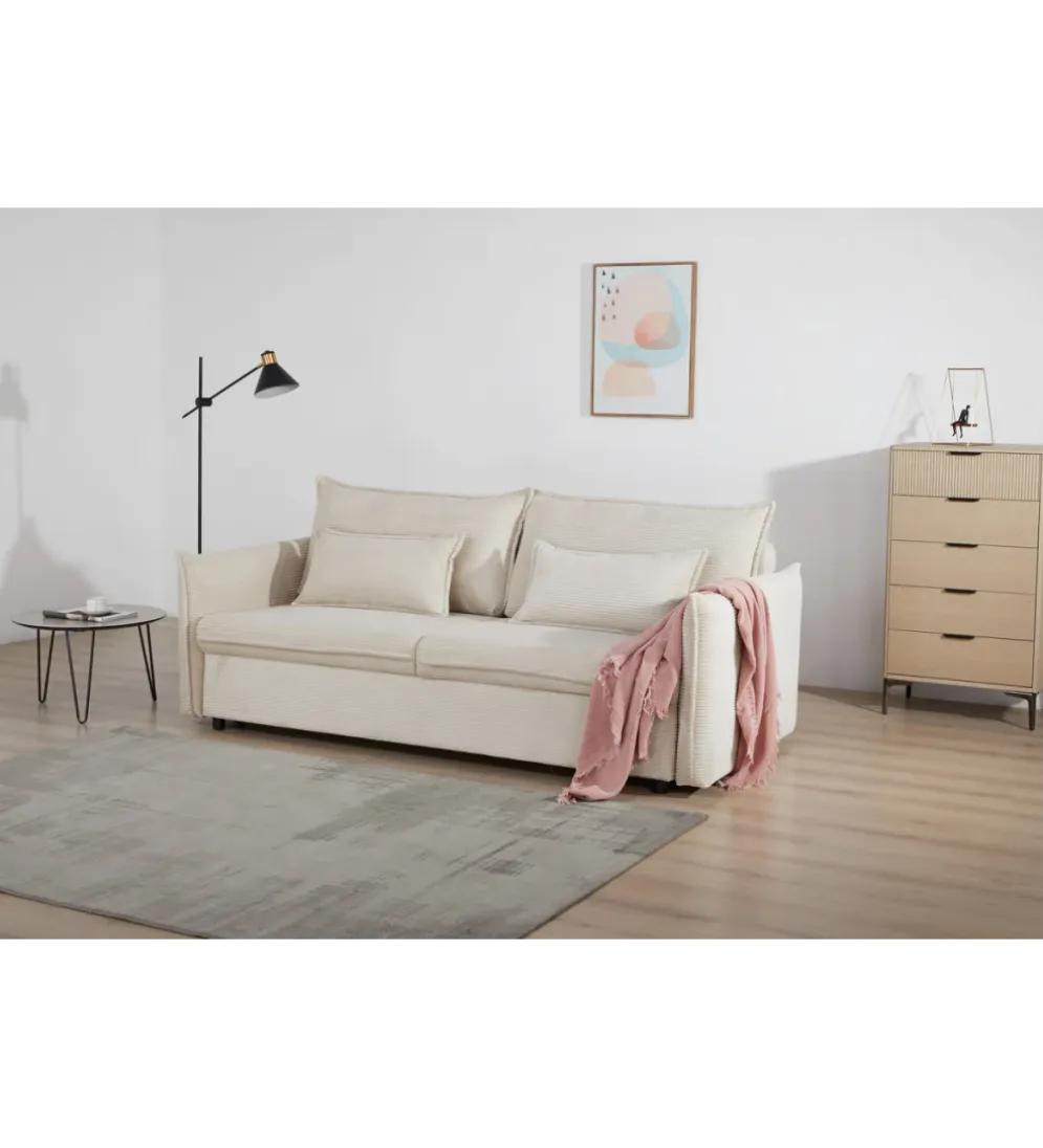Sofa z funkcją spania APARTMENT 215 cm cord beżowy