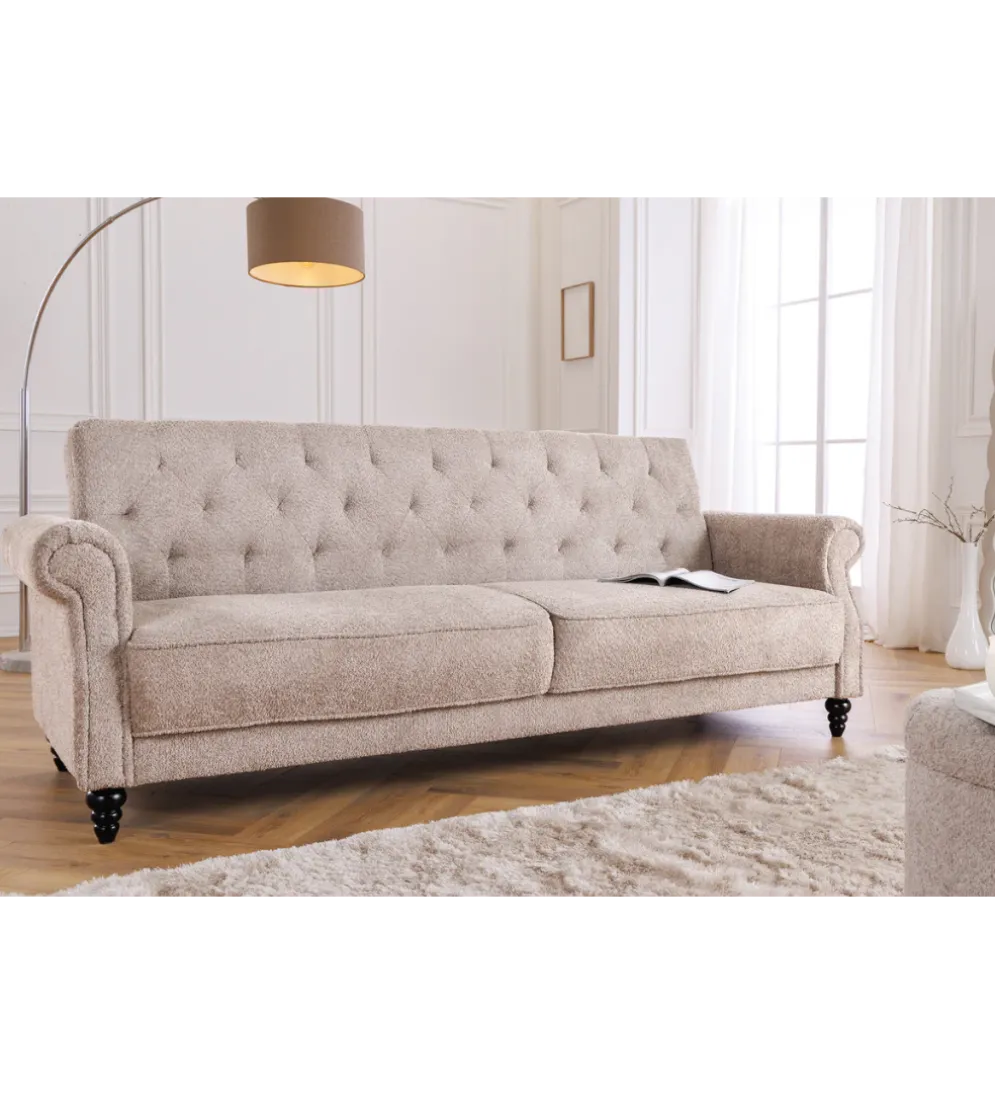Sofa z funkcją spania MAISON BELLE AFFAIRE 220 cm boucle beżowe