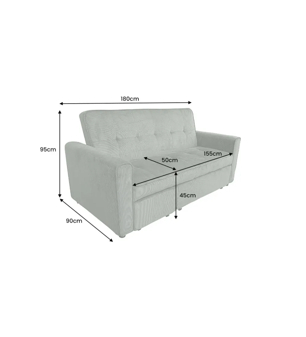 Sofa z funkcją spania SMART 180 cm cord zielony