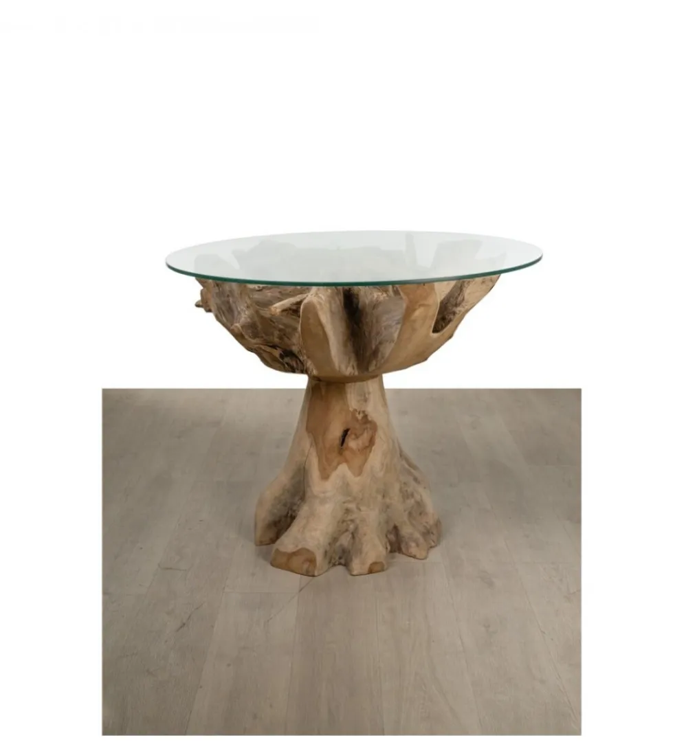Stół AKWABA 80 cm drewno teak szkło
