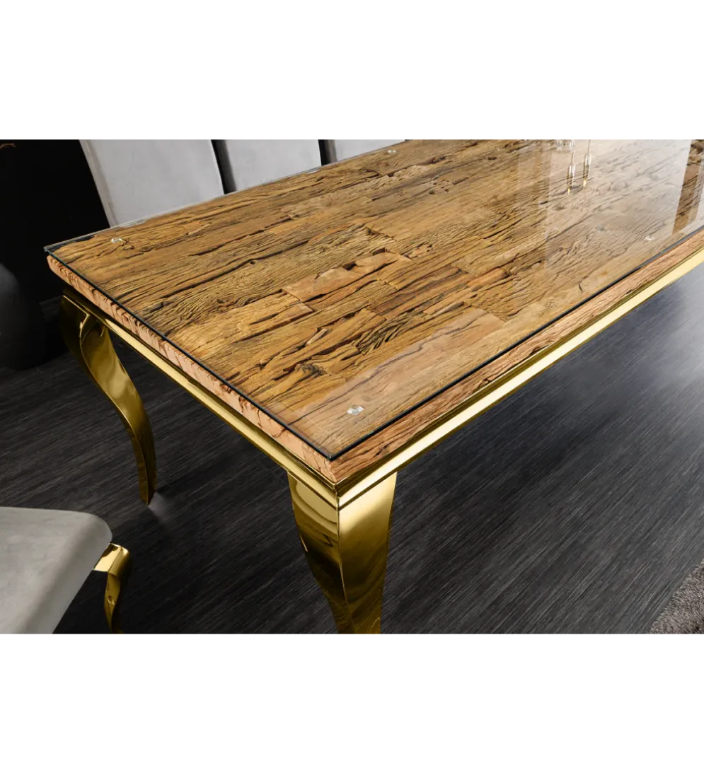 Stół jadalny MODERN BAROCK BARRACUDA 200 cm złoty szklany blat BEZ blatu tekowego
