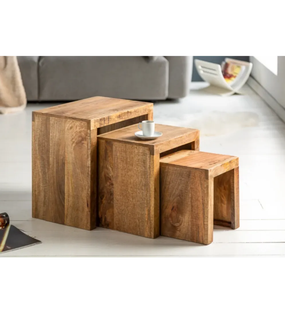 Stolik Finice Craft kawowy Makassar SET 3 drewno mango