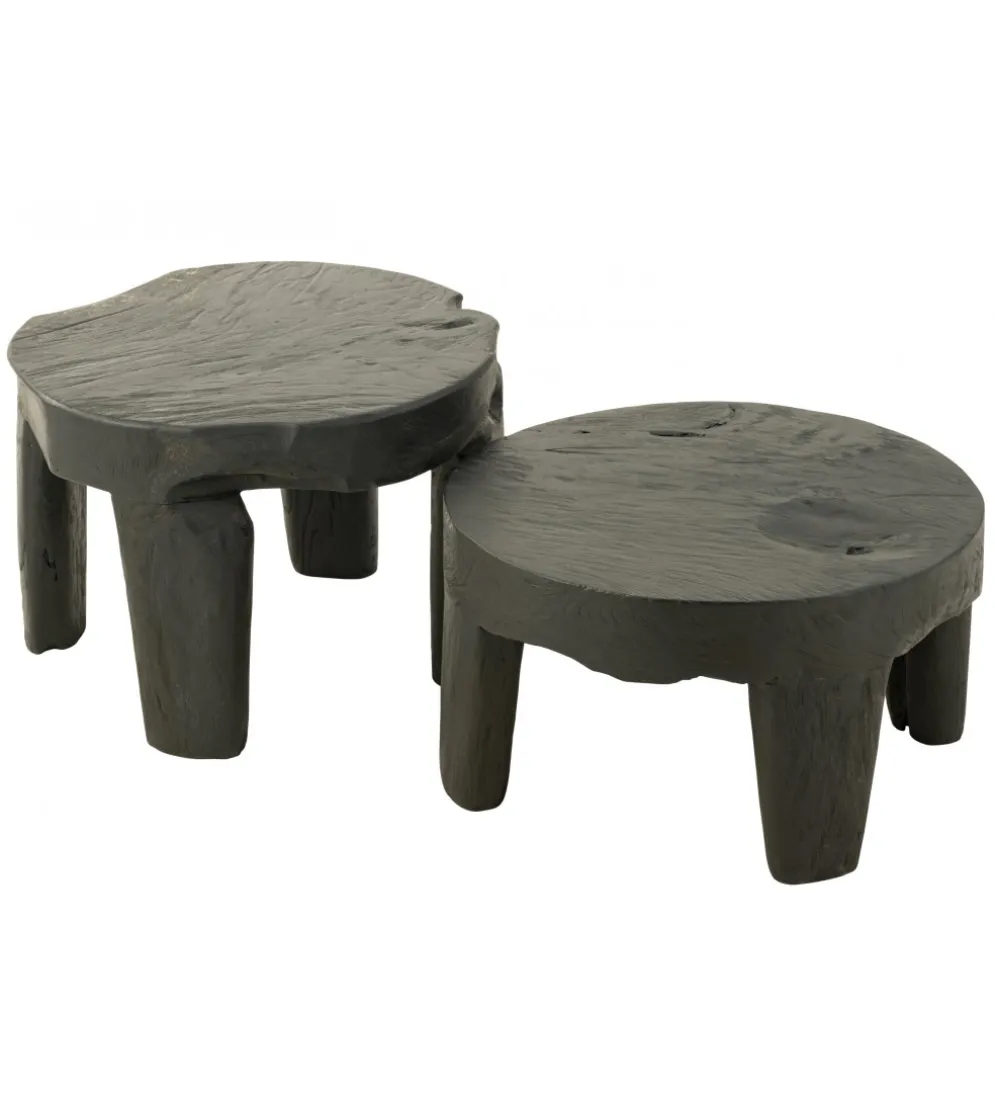 Stolik kawowy HERAS set 2 drewno teak czarny