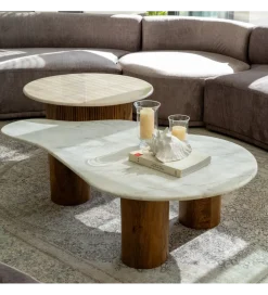 Stolik kawowy HUGI 135 cm marmur drewno mango