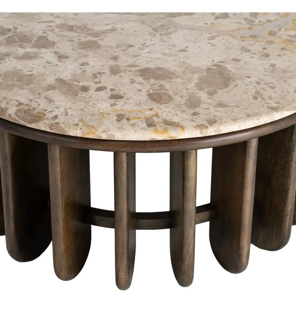 Stolik kawowy MARMOLON 90 cm drewno mango marmur