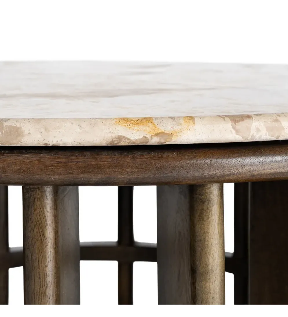 Stolik kawowy MARMOLON 90 cm drewno mango marmur