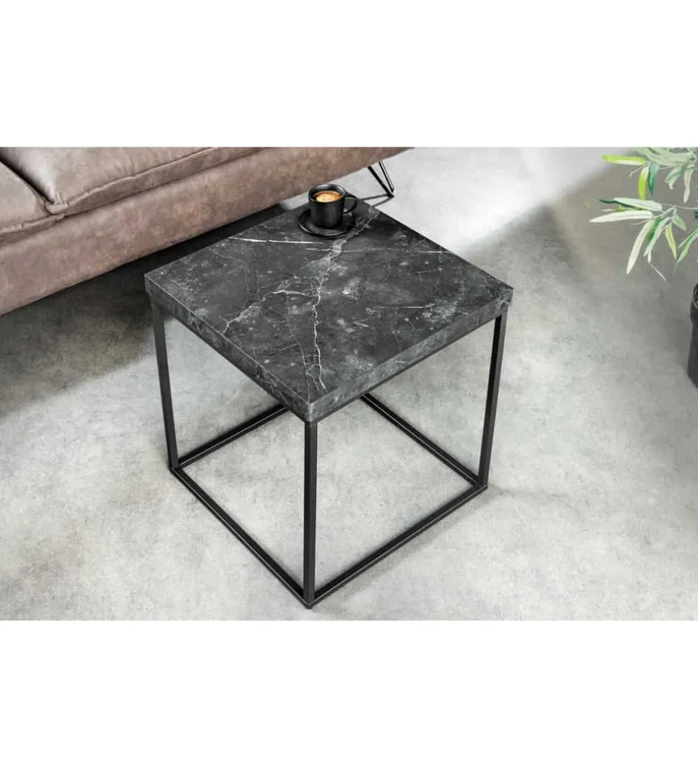 Stolik kawowy MENSA 40 cm w optyce marmuru antracytowy