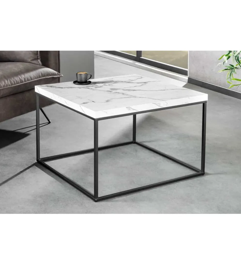 Stolik kawowy MENSA 60 cm w optyce marmuru biały