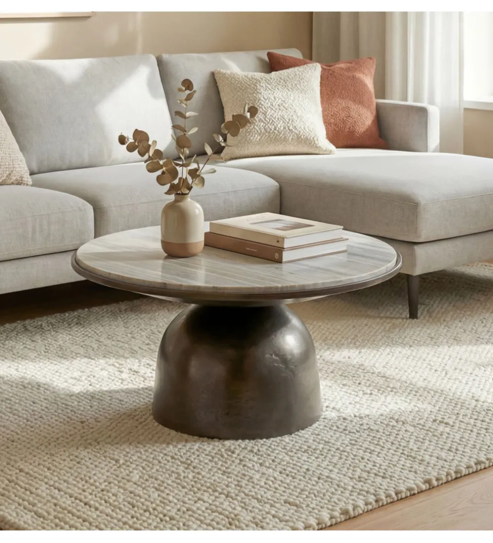 Stolik kawowy MESMERIT 60 cm blat marmur